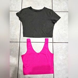 Large crop top set of 2, pink & olive green